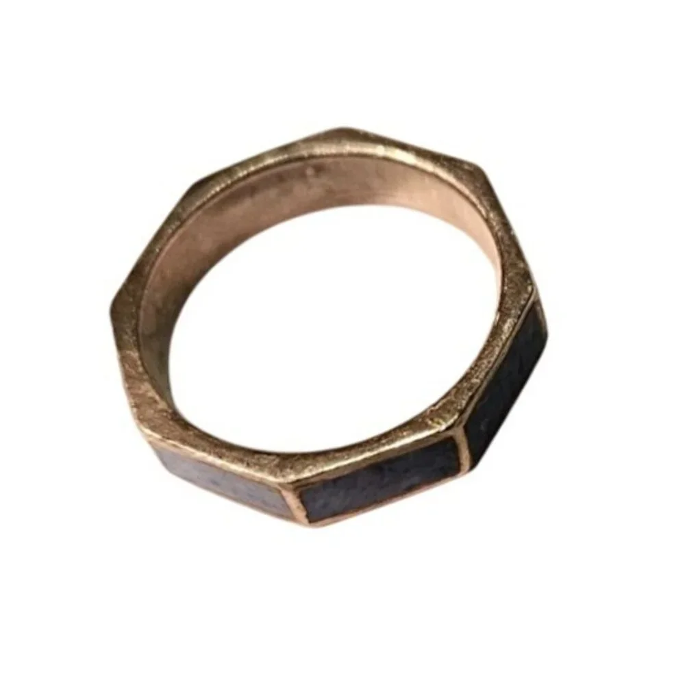 Sterling Silver Ring Toe Pinky‎ W/ Blue Enamel Inlay Octagon